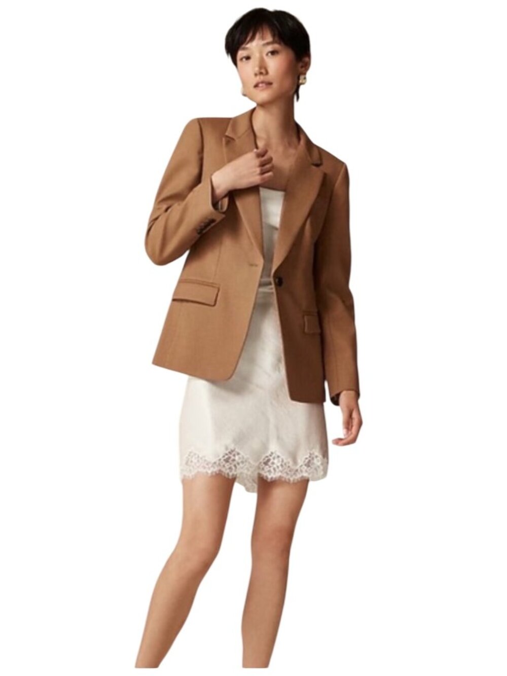 J.Crew Helena Wool-Blend Flannel Camel Blazer Size 6 Ora Tessuti Lining preppy